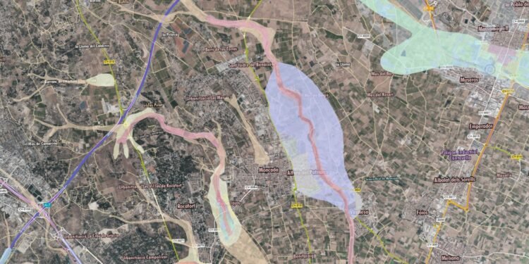 Los barrancos del Carraixet y Palmaret dibujan el mapa de zonas inundables de Moncada