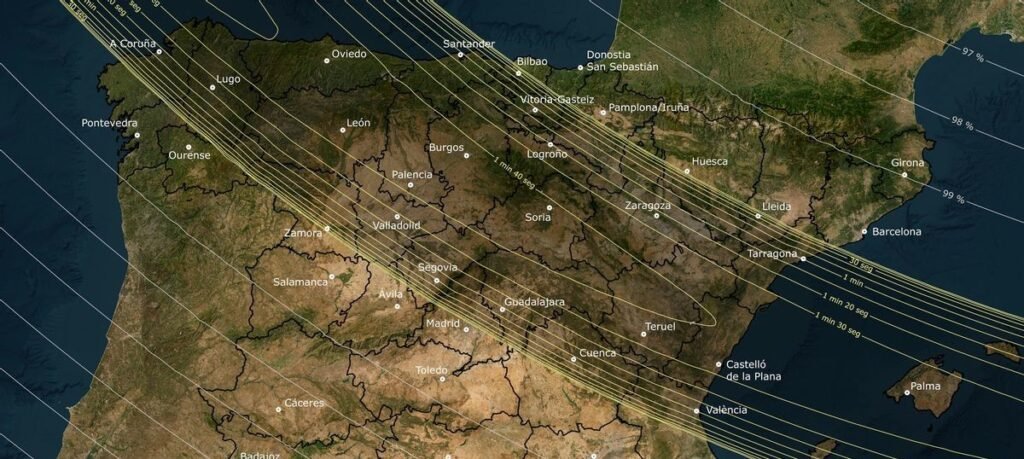 Paso del eclipse solar por la península ibérica